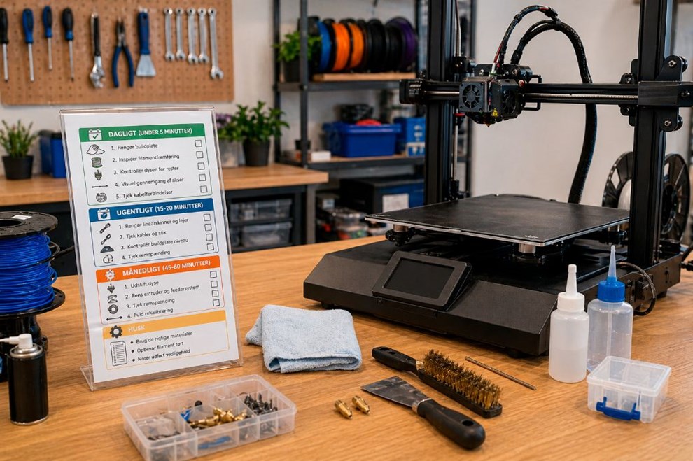 Vedligeholdelsestjeklisten du b�r h�nge op ved 3D-printeren
