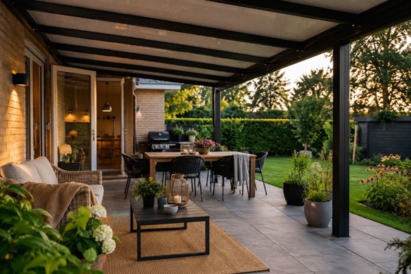 En overd�kket terrasse g�r uderummet mere brugbart i hverdagen