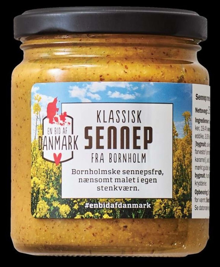 Det er denne sennep fra Bornholms Oliem&oslash;lle, der har vundet en europ&aelig;isk pris. Pressefoto