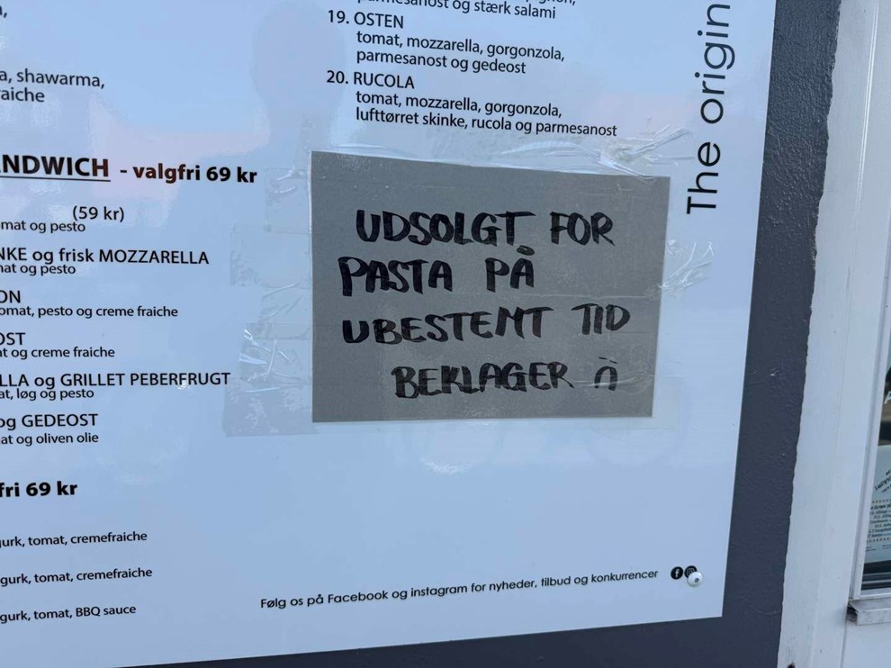 Pasta fjernet fra menukortet: Brand er årsagen Pasta fjernet fra menukortet: Brand er årsagen