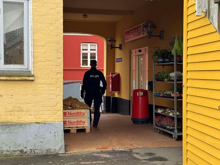 Politiet var til stede i Aakirkeby med både mandskab og hunde. Foto: Presse-fotos.dk
